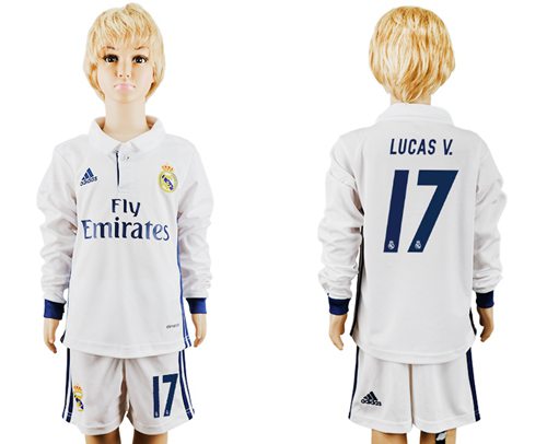 Real Madrid #17 Lucas V. Home Long Sleeves Kid Soccer Club Jersey Real Madrid #17 Lucas V. Home Long Sleeves Kid Soccer Club Jersey