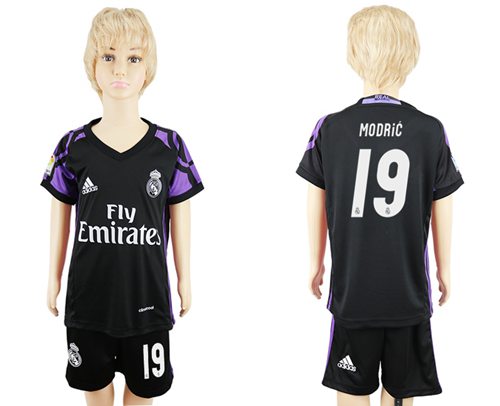 Real Madrid #19 Modric Black Kid Soccer Club Jersey Real Madrid #19 Modric Black Kid Soccer Club Jersey
