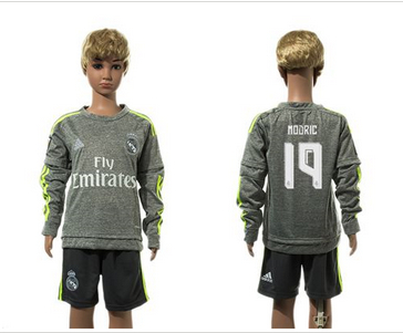 Real Madrid #19 Modric Grey Long Sleeves Kid Soccer Club Jersey Real Madrid #19 Modric Grey Long Sleeves Kid Soccer Club Jersey