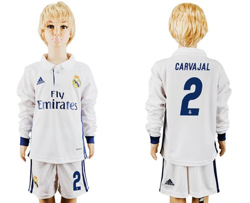 Real Madrid #2 Carvajal Home Long Sleeves Kid Soccer Club Jersey Real Madrid #2 Carvajal Home Long Sleeves Kid Soccer Club Jersey