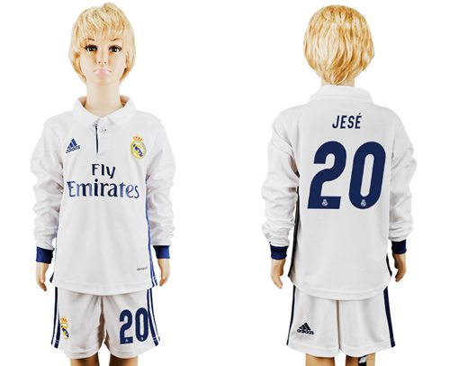 Real Madrid #20 Jese Home Long Sleeves Kid Soccer Club Jersey Real Madrid #20 Jese Home Long Sleeves Kid Soccer Club Jersey