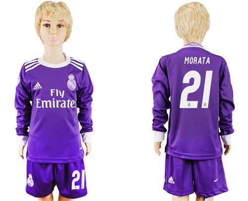 Real Madrid #21 Morata Away Long Sleeves Kid Soccer Club Jers Real Madrid #21 Morata Away Long Sleeves Kid Soccer Club Jers