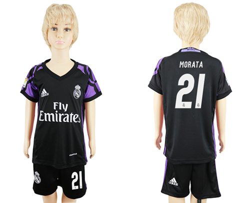 Real Madrid #21 Morata Black Kid Soccer Club Jersey Real Madrid #21 Morata Black Kid Soccer Club Jersey