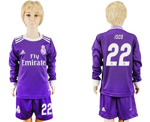 Real Madrid #22 Isco Away Long Sleeves Kid Soccer Club Jersey Real Madrid #22 Isco Away Long Sleeves Kid Soccer Club Jersey