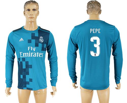 Real Madrid #3 Pepe Sec Away Long Sleeves Soccer Club Jersey Real Madrid #3 Pepe Sec Away Long Sleeves Soccer Club Jersey