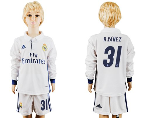 Real Madrid #31 R.Yanez Home Long Sleeves Kid Soccer Club Jersey Real Madrid #31 R.Yanez Home Long Sleeves Kid Soccer Club Jersey