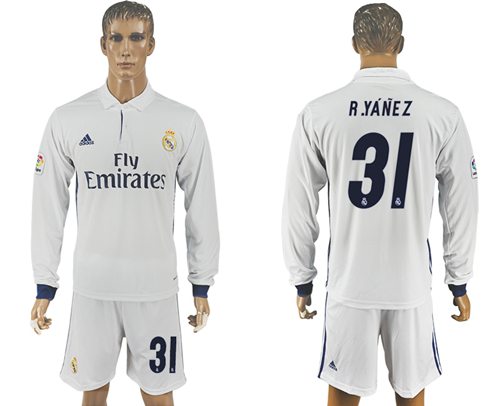 Real Madrid #31 R.Yanez White Home Long Sleeves Soccer Club Jersey