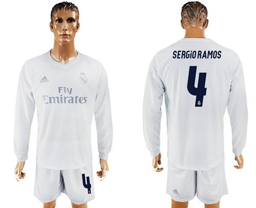 Real Madrid #4 Sergio Ramos Marine Environmental Protection Home Long Sleeves Soccer Club Jersey Real Madrid #4 Sergio Ramos Marine Environmental Protection Home Long Sleeves Soccer Club Jersey