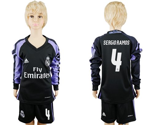 Real Madrid #4 Sergio Ramos Sec Away Long Sleeves Kid Soccer Club Jersey Real Madrid #4 Sergio Ramos Sec Away Long Sleeves Kid Soccer Club Jersey