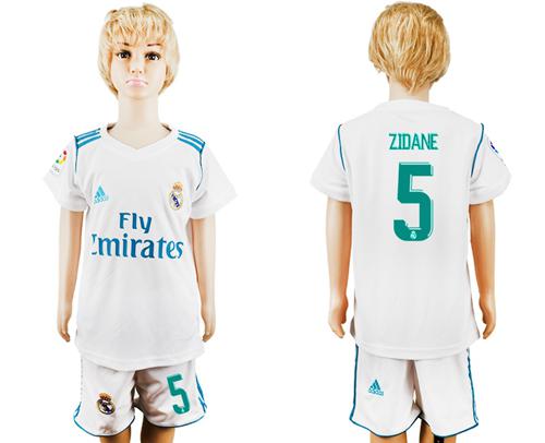 Real Madrid #5 Zidane White Home Kid Soccer Club Jersey