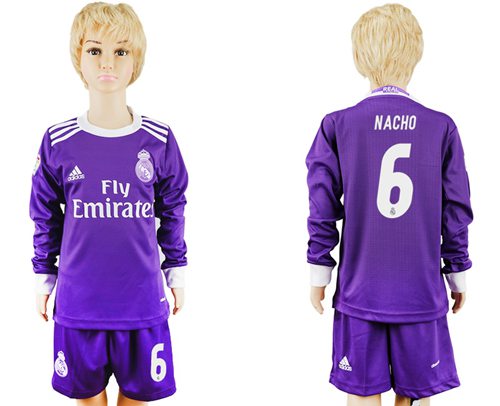 Real Madrid #6 Nacho Away Long Sleeves Kid Soccer Club Jersey Real Madrid #6 Nacho Away Long Sleeves Kid Soccer Club Jersey
