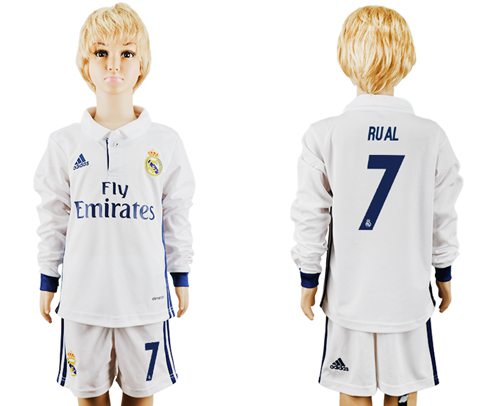 Real Madrid #7 Rual Home Long Sleeves Kid Soccer Club Jersey Real Madrid #7 Rual Home Long Sleeves Kid Soccer Club Jersey