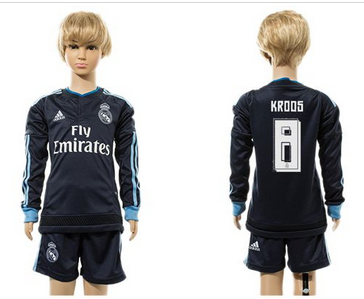 Real Madrid #8 Kroos Navy Blue Long Sleeves Kid Soccer Club Jersey (2)
