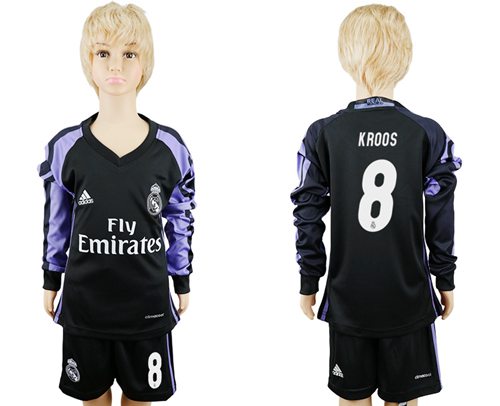 Real Madrid #8 Kroos Sec Away Long Sleeves Kid Soccer Club Jersey Real Madrid #8 Kroos Sec Away Long Sleeves Kid Soccer Club Jersey