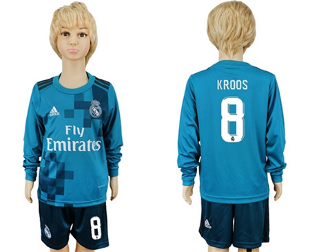 Real Madrid #8 Kroos Sec Away Long Sleeves Kid Soccer Club Jersey
