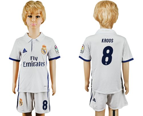 Real Madrid #8 Kroos White Home Kid Soccer Club Jersey Real Madrid #8 Kroos White Home Kid Soccer Club Jersey
