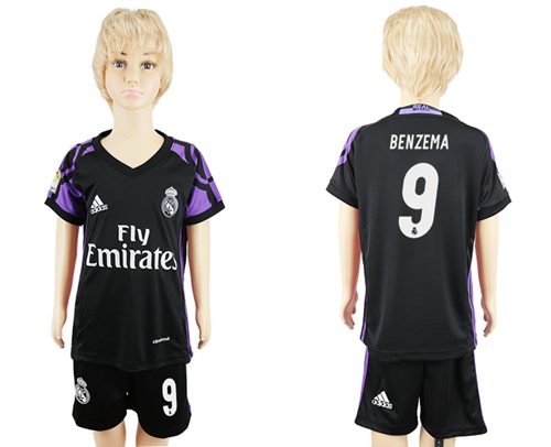 Real Madrid #9 Benzema Black Kid Soccer Club Jersey Real Madrid #9 Benzema Black Kid Soccer Club Jersey
