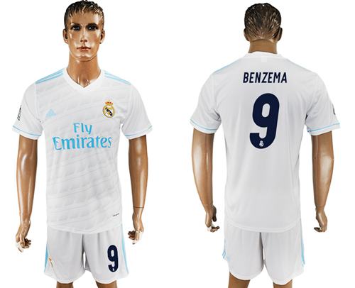 Real Madrid #9 Benzema White Home Soccer Club Jersey Real Madrid #9 Benzema White Home Soccer Club Jersey