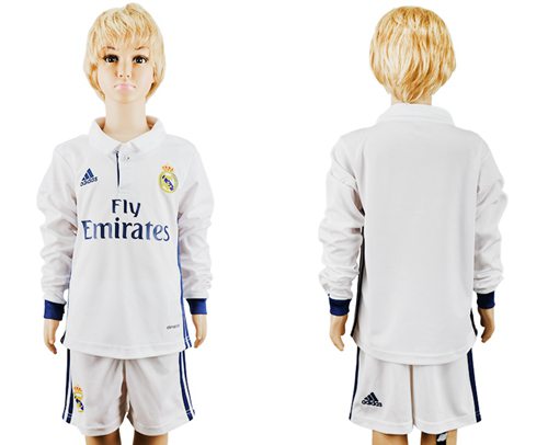 Real Madrid Blank Home Long Sleeves Kid Soccer Club Jersey Real Madrid Blank Home Long Sleeves Kid Soccer Club Jersey
