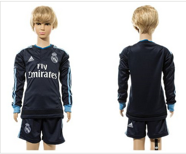 Real Madrid Blank Navy Blue Long Sleeves Kid Soccer Club Jersey (2)
