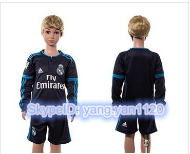 Real Madrid Blank Navy Blue Long Sleeves Kid Soccer Club Jersey