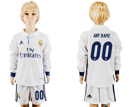 Real Madrid Personalized Home Long Sleeves Kid Soccer Club Jersey Real Madrid Personalized Home Long Sleeves Kid Soccer Club Jersey