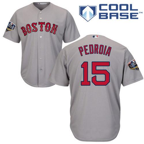 Red Sox #15 Dustin Pedroia Grey New Cool Base 2018 World Series Stitched MLB Jersey Red Sox #15 Dustin Pedroia Grey New Cool Base 2018 World Series Stitched MLB Jersey