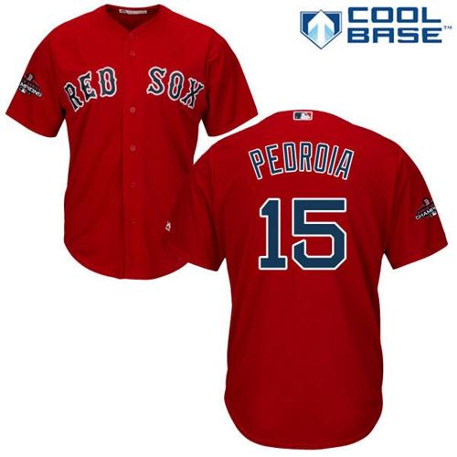 Red Sox #15 Dustin Pedroia Red Cool Base 2018 World Series Champions Stitched Youth MLB Jersey Red Sox #15 Dustin Pedroia Red Cool Base 2018 World Series Champions Stitched Youth MLB Jersey