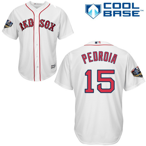 Red Sox #15 Dustin Pedroia White New Cool Base 2018 World Series Stitched MLB Jersey Red Sox #15 Dustin Pedroia White New Cool Base 2018 World Series Stitched MLB Jersey