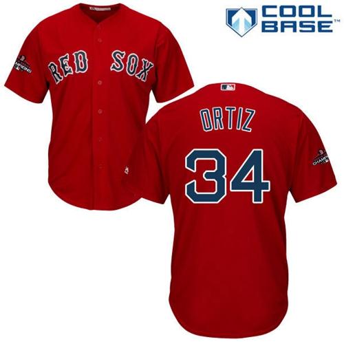 Red Sox #34 David Ortiz Red Cool Base 2018 World Series Champions Stitched Youth MLB Jersey Red Sox #34 David Ortiz Red Cool Base 2018 World Series Champions Stitched Youth MLB Jersey