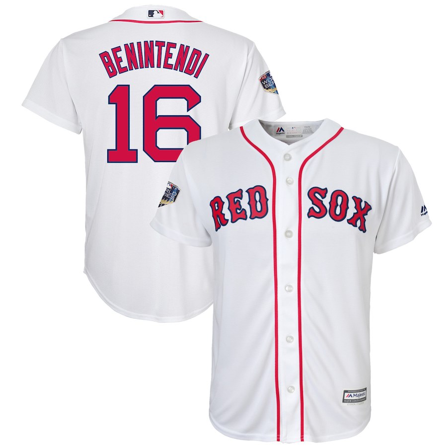 Red Sox 16 Andrew Benintendi White Youth 2018 World Series Cool Base Player Jersey Red Sox 16 Andrew Benintendi White Youth 2018 World Series Cool Base Player Jersey