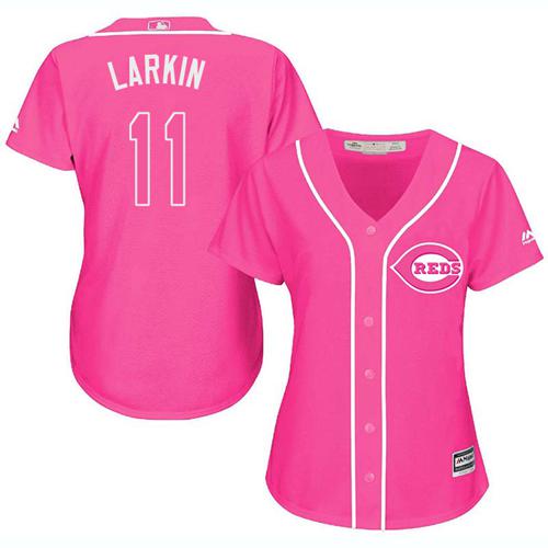 Reds #11 Barry Larkin Pink Fashion Women's Stitched MLB Jersey Reds #11 Barry Larkin Pink Fashion Women's Stitched MLB Jersey