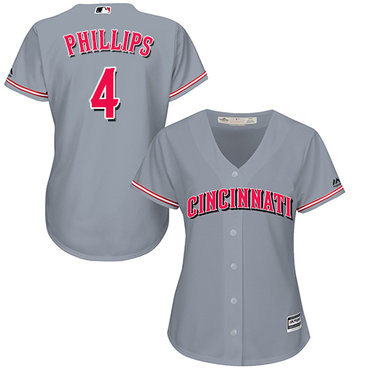 Reds #4 Brandon Phillips Grey Road Women's Stitched MLB Jersey