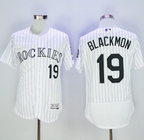 Rockies #19 Charlie Blackmon White Strip Flexbase Authentic Collection Stitched MLB Jersey Rockies #19 Charlie Blackmon White Strip Flexbase Authentic Collection Stitched MLB Jersey
