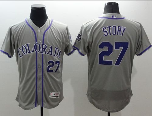 Rockies #27 Trevor Story Grey Flexbase Authentic Collection Stitched MLB Jersey Rockies #27 Trevor Story Grey Flexbase Authentic Collection Stitched MLB Jersey