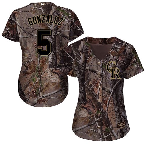 Rockies #5 Carlos Gonzalez Camo Realtree Collection Cool Base Women's Stitched Baseball Jersey