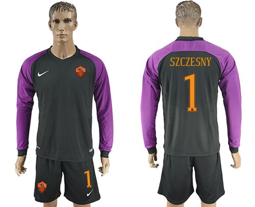Roma #1 Szczesny Black Goalkeeper Long Sleeves Soccer Club Jersey Roma #1 Szczesny Black Goalkeeper Long Sleeves Soccer Club Jersey