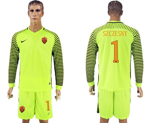 Roma #1 Szczesny Green Goalkeeper Long Sleeves Soccer Club Jersey Roma #1 Szczesny Green Goalkeeper Long Sleeves Soccer Club Jersey