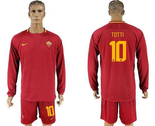 Roma #10 Totti Home Long Sleeves Soccer Club Jersey Roma #10 Totti Home Long Sleeves Soccer Club Jersey