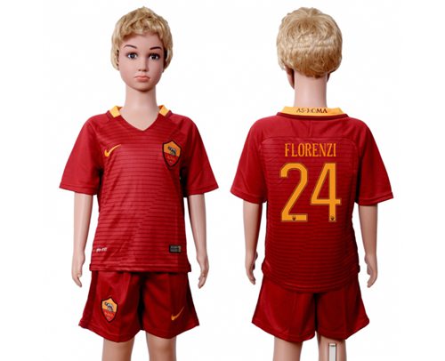 Roma #24 Florenzi Home Kid Soccer Club Jersey Roma #24 Florenzi Home Kid Soccer Club Jersey