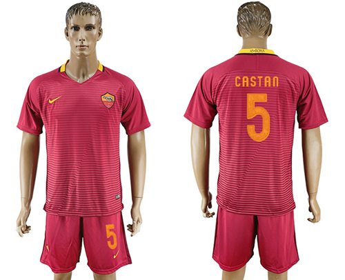 Roma #5 Castan Red Home Soccer Club Jersey Roma #5 Castan Red Home Soccer Club Jersey