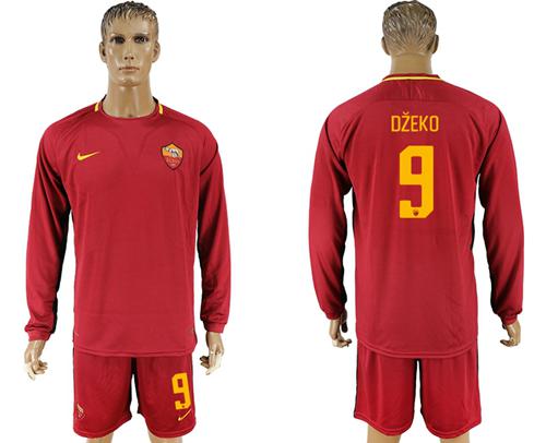 Roma #9 Dzeko Home Long Sleeves Soccer Club Jersey Roma #9 Dzeko Home Long Sleeves Soccer Club Jersey