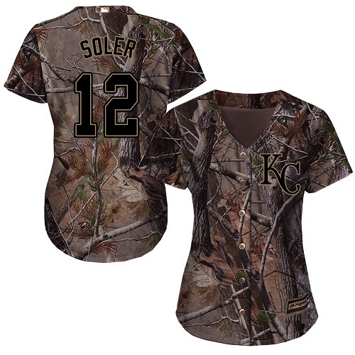 Royals #12 Jorge Soler Camo Realtree Collection Cool Base Women's Stitched Baseball Jersey