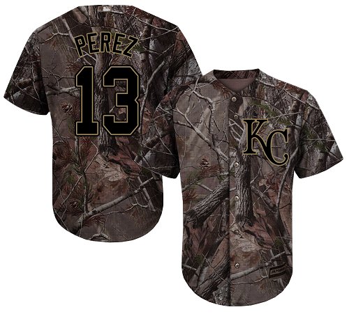 Royals #13 Salvador Perez Camo Realtree Collection Cool Base Stitched Baseball Jersey