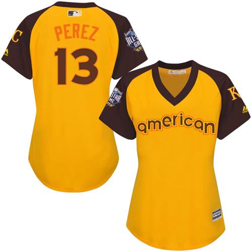 Royals #13 Salvador Perez Gold 2016 All-Star American League Women's Stitched MLB Jersey Royals #13 Salvador Perez Gold 2016 All-Star American League Women's Stitched MLB Jersey