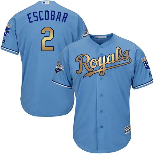 Royals #2 Alcides Escobar Light Blue 2015 World Series Champions Gold Program Cool Base Stitched Youth MLB Jersey Royals #2 Alcides Escobar Light Blue 2015 World Series Champions Gold Program Cool Base Stitched Youth MLB Jersey