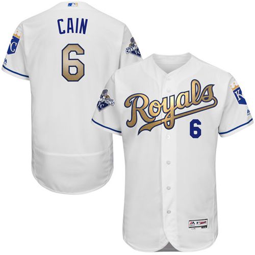 Royals #6 Lorenzo Cain White 2015 World Series Champions Gold Program FlexBase Authentic Stitched MLB Jersey Royals #6 Lorenzo Cain White 2015 World Series Champions Gold Program FlexBase Authentic Stitched MLB Jersey