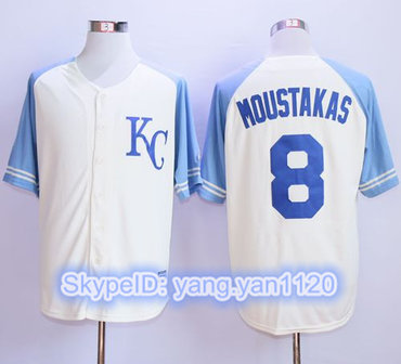 Royals #8 Mike Moustakas Cream Exclusive Vintage Stitched MLB Jersey Royals #8 Mike Moustakas Cream Exclusive Vintage Stitched MLB Jersey