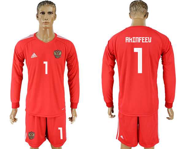 Russia #1 Akinfeev Home Long Sleeves Soccer Country Jersey Russia #1 Akinfeev Home Long Sleeves Soccer Country Jersey