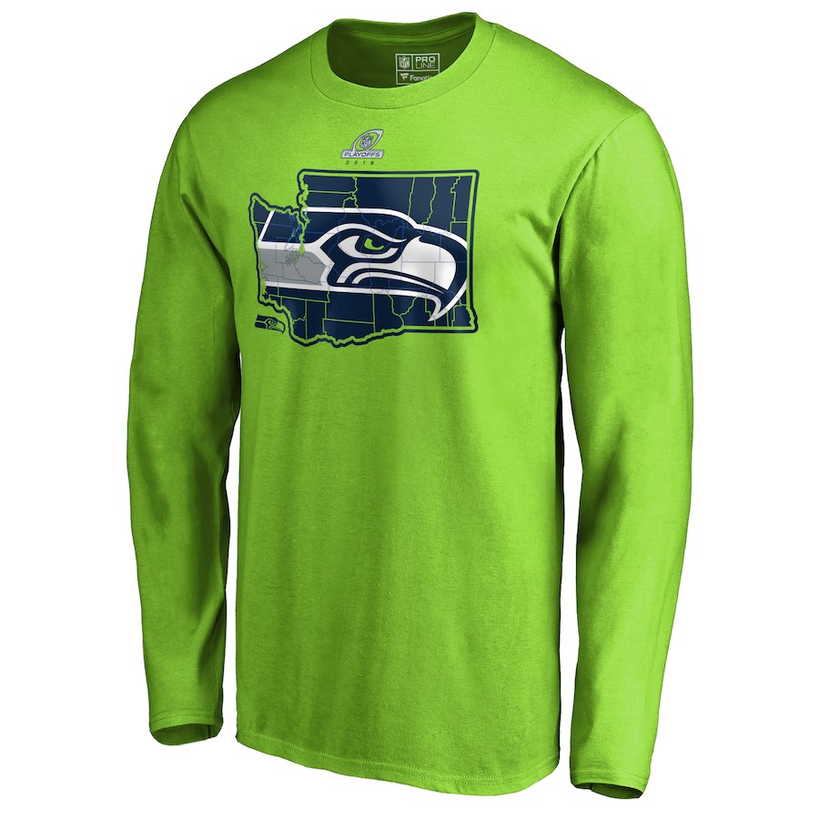 Seahawks Green 2018 NFL Playoffs Men's Long Sleeve T-Shirt Seahawks Green 2018 NFL Playoffs Men's Long Sleeve T-Shirt